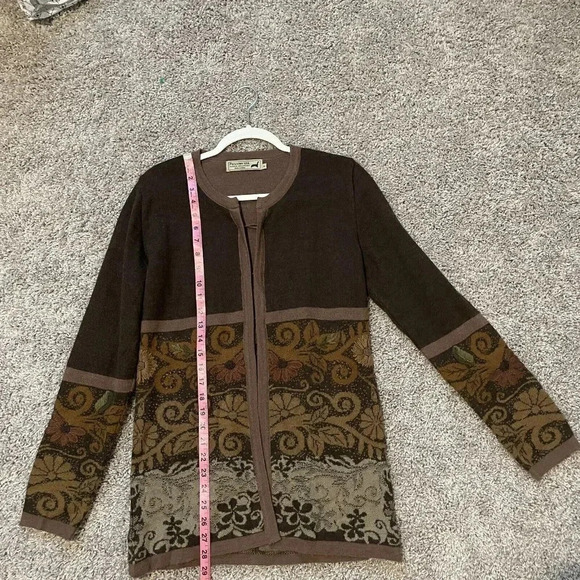 Peruvian Link Cardigan Sweater Womens Small Brown Alpaca Open Front - Picture 5 of 8